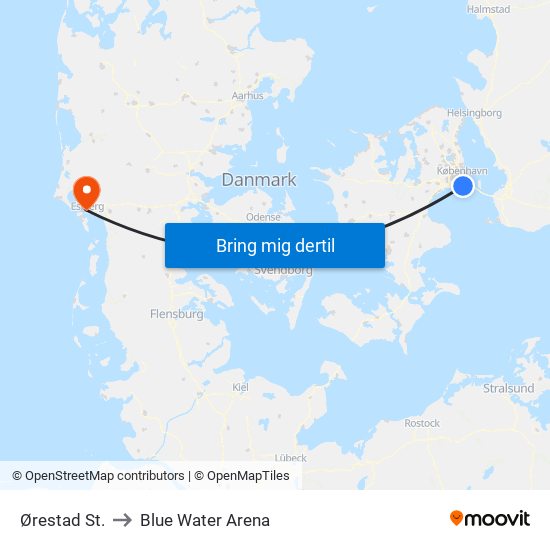 Ørestad St. to Blue Water Arena map