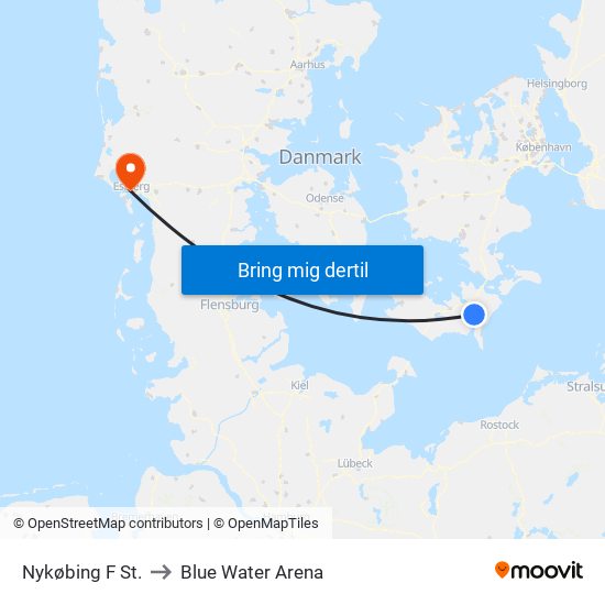 Nykøbing F St. to Blue Water Arena map