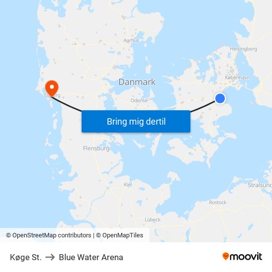 Køge St. to Blue Water Arena map