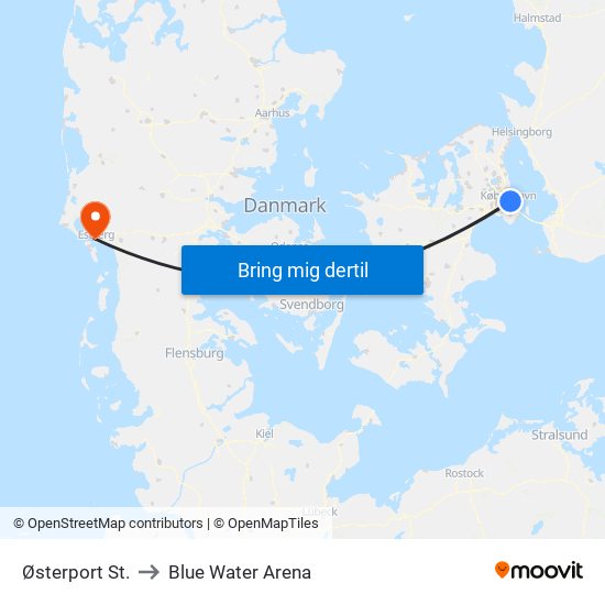 Østerport St. to Blue Water Arena map