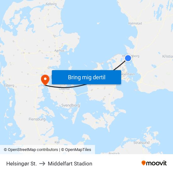 Helsingør St. to Middelfart Stadion map