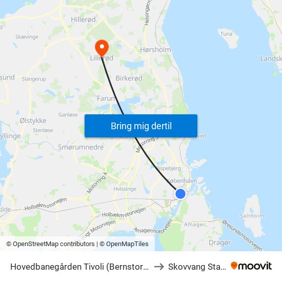 Hovedbanegården Tivoli (Bernstorffsgade) to Skovvang Stadion map