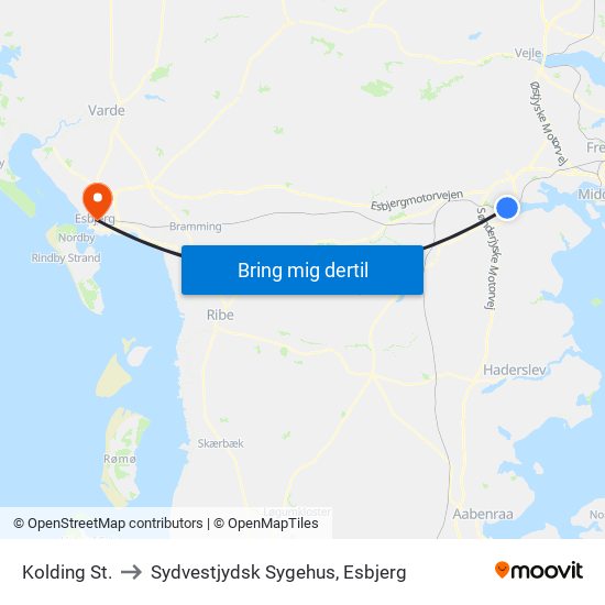 Kolding St. to Sydvestjydsk Sygehus, Esbjerg map