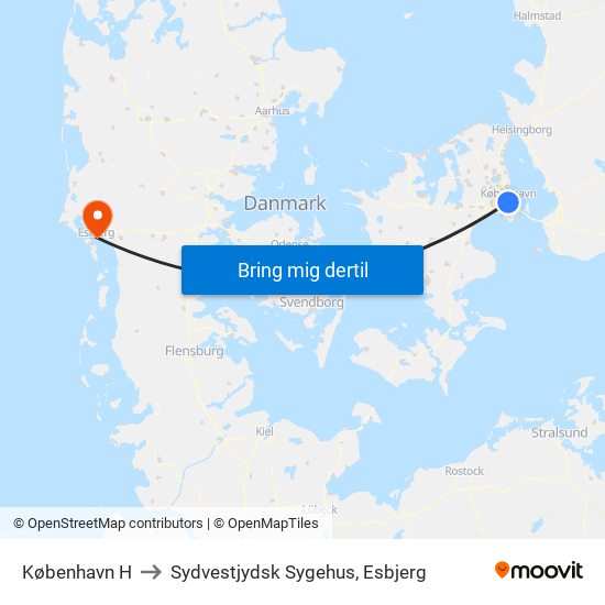 København H to Sydvestjydsk Sygehus, Esbjerg map