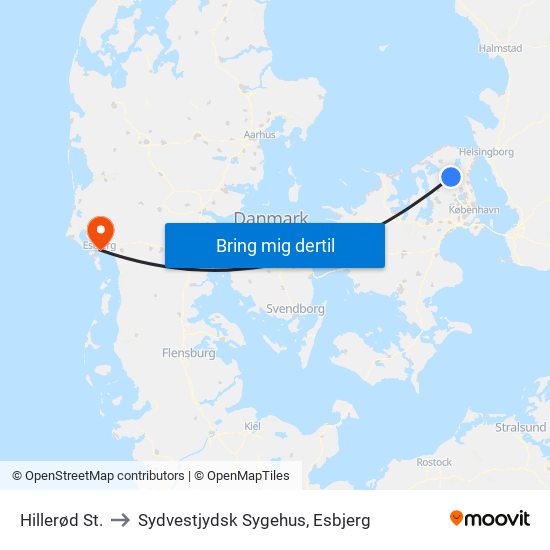 Hillerød St. to Sydvestjydsk Sygehus, Esbjerg map