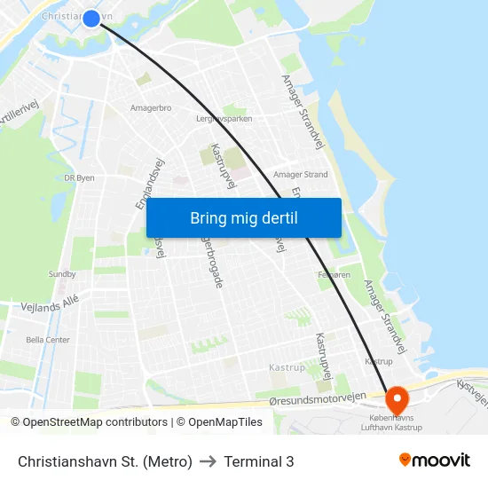 Christianshavn St. (Metro) to Terminal 3 map