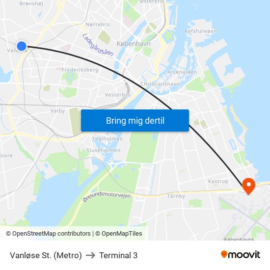 Vanløse St. (Metro) to Terminal 3 map