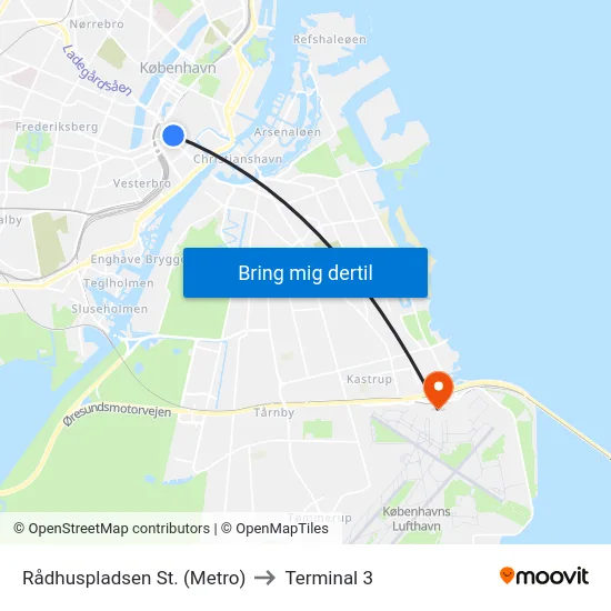 Rådhuspladsen St. (Metro) to Terminal 3 map