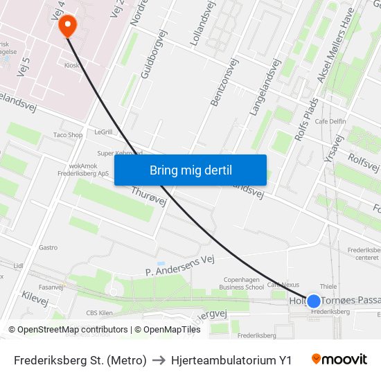 Frederiksberg St. (Metro) to Hjerteambulatorium Y1 map