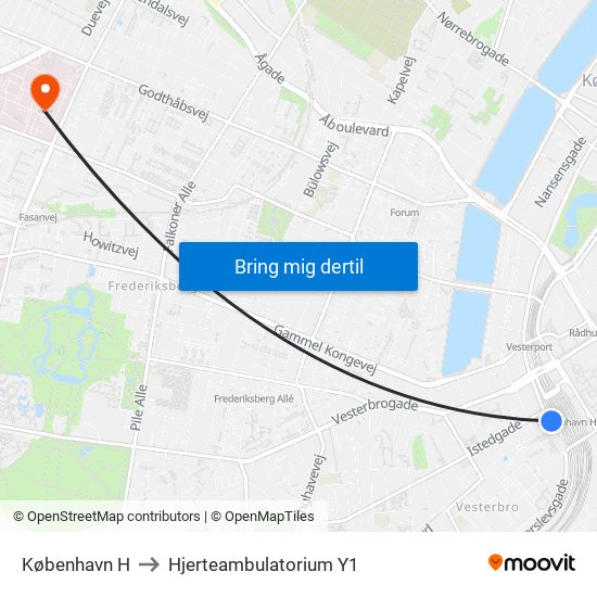 København H to Hjerteambulatorium Y1 map