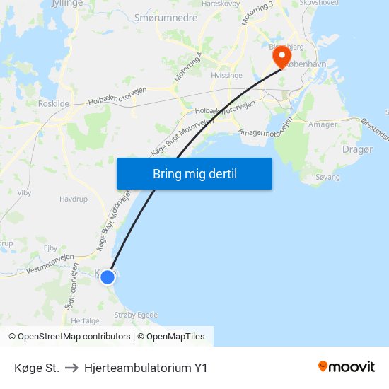 Køge St. to Hjerteambulatorium Y1 map