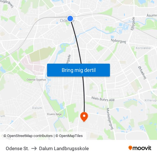 Odense St. to Dalum Landbrugsskole map