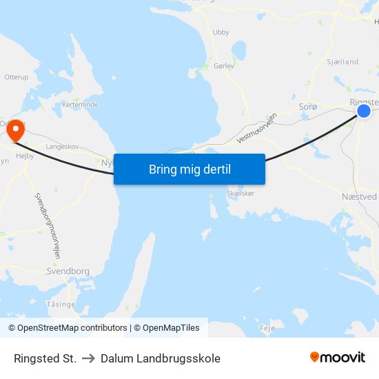 Ringsted St. to Dalum Landbrugsskole map