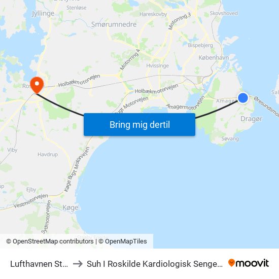 Lufthavnen St. (Metro) to Suh I Roskilde Kardiologisk Sengeafsnit B71, 07-313 map