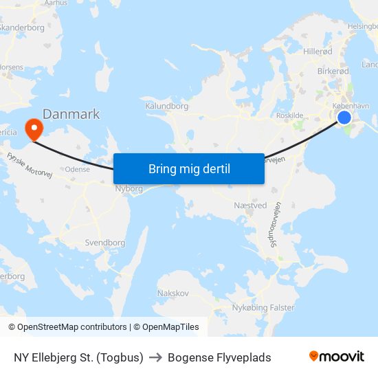 NY Ellebjerg St. (Togbus) to Bogense Flyveplads map