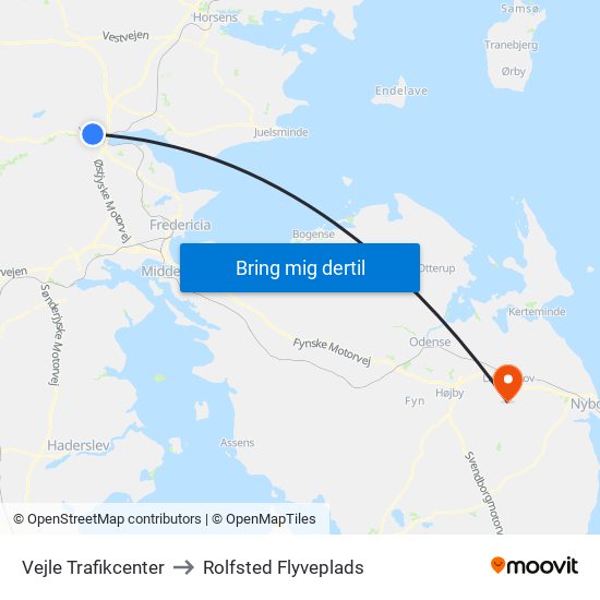 Vejle Trafikcenter to Rolfsted Flyveplads map