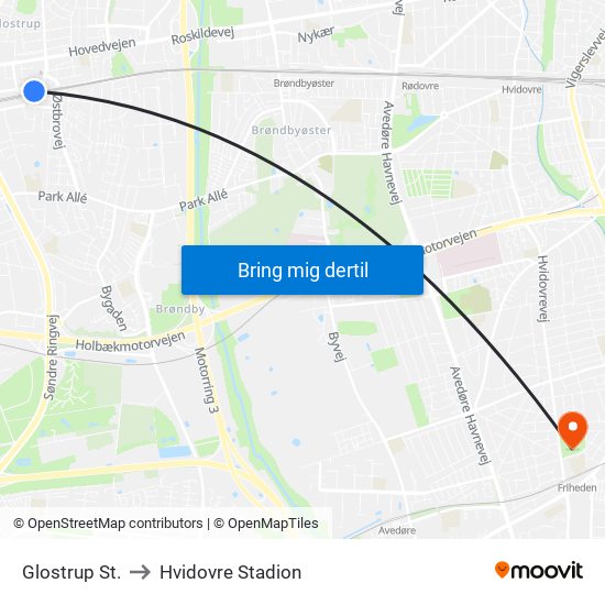 Glostrup St. to Hvidovre Stadion map