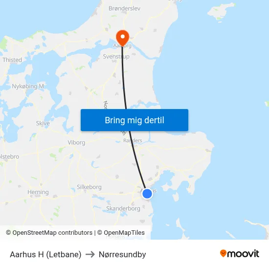 Aarhus H (Letbane) to Nørresundby map