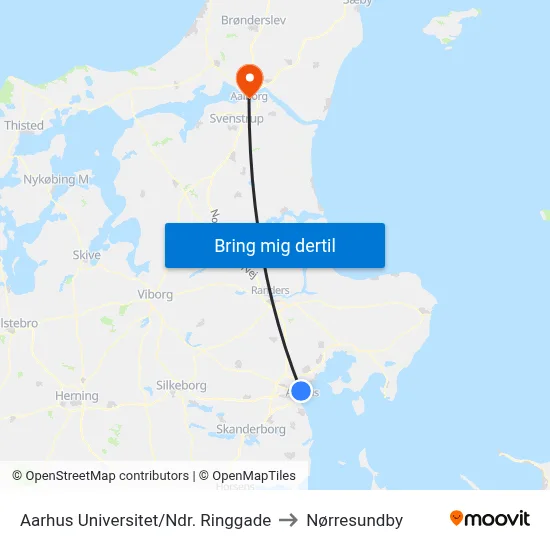 Aarhus Universitet/Nordre Ringgade to Nørresundby map