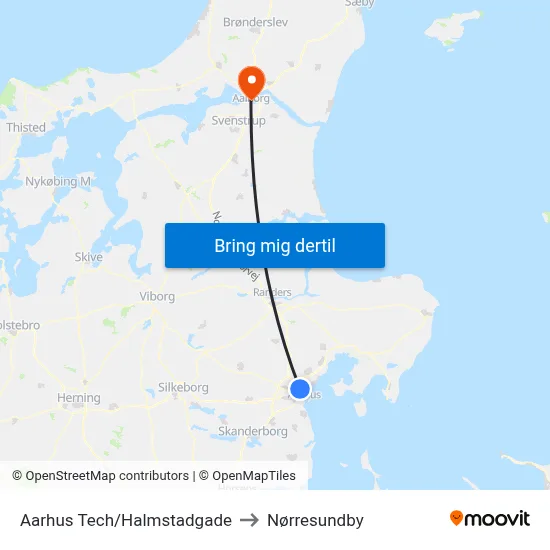 Aarhus Tech/Halmstadgade to Nørresundby map