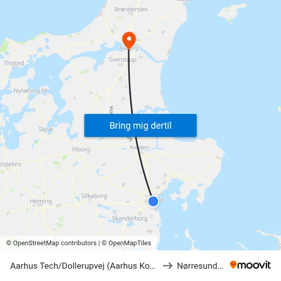 Aarhus Tech/Dollerupvej (Aarhus Kom) to Nørresundby map