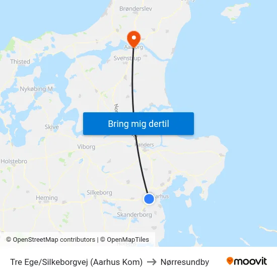 Tre Ege/Silkeborgvej (Aarhus Kom) to Nørresundby map