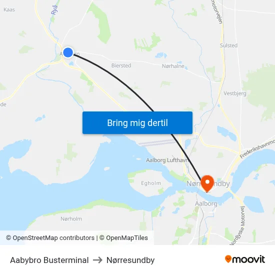 Aabybro Busterminal to Nørresundby map