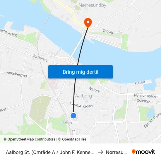 Aalborg St. (Område A / John F. Kennedys Plads) to Nørresundby map