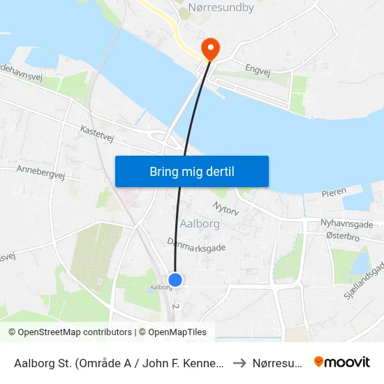 Aalborg St. (Område A / John F. Kennedys Plads) to Nørresundby map