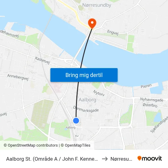 Aalborg St. (Område A / John F. Kennedys Plads) to Nørresundby map