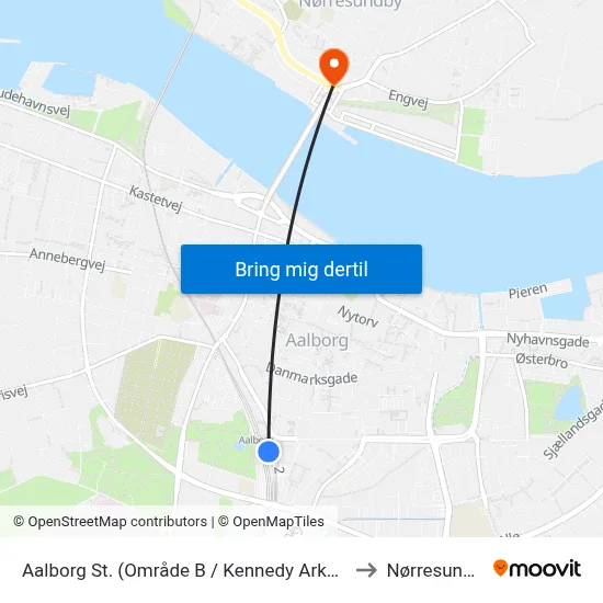 Aalborg St. (Område B / Kennedy Arkaden) to Nørresundby map