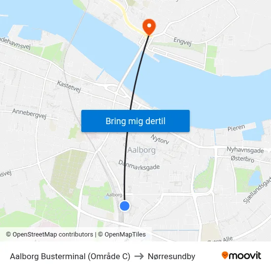 Aalborg Busterminal (Område C) to Nørresundby map