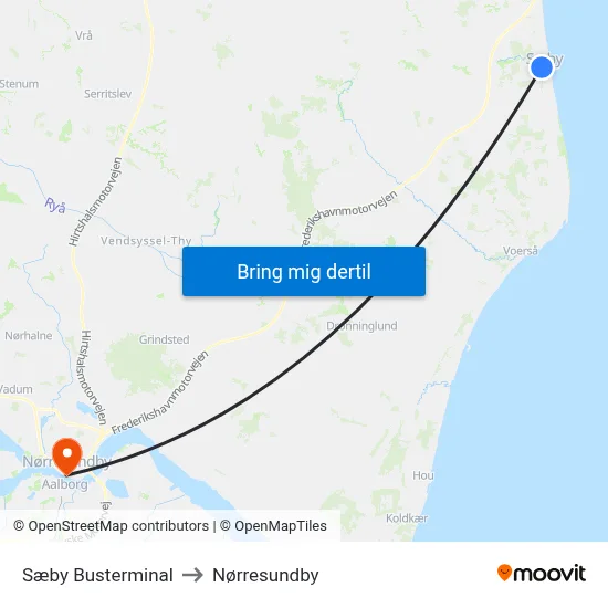 Sæby Busterminal to Nørresundby map