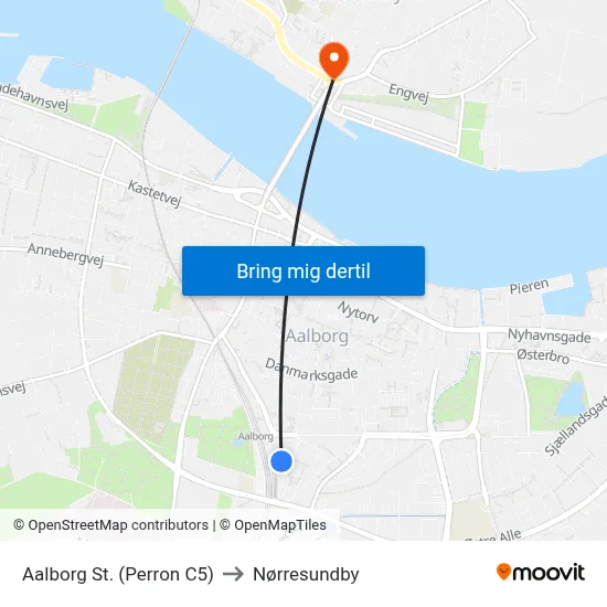 Aalborg St. (Perron C5) to Nørresundby map