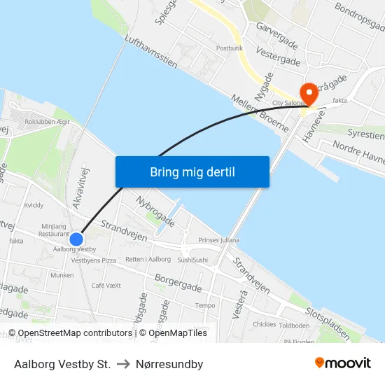 Aalborg Vestby St. to Nørresundby map