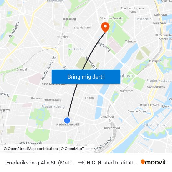 Frederiksberg Allé St. (Metro) to H.C. Ørsted Instituttet map