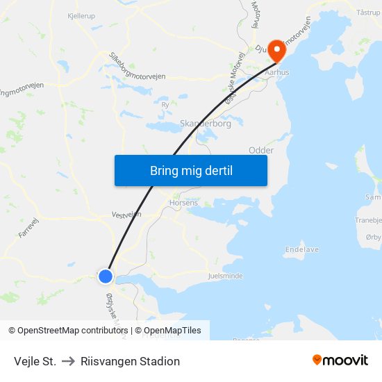 Vejle St. to Riisvangen Stadion map