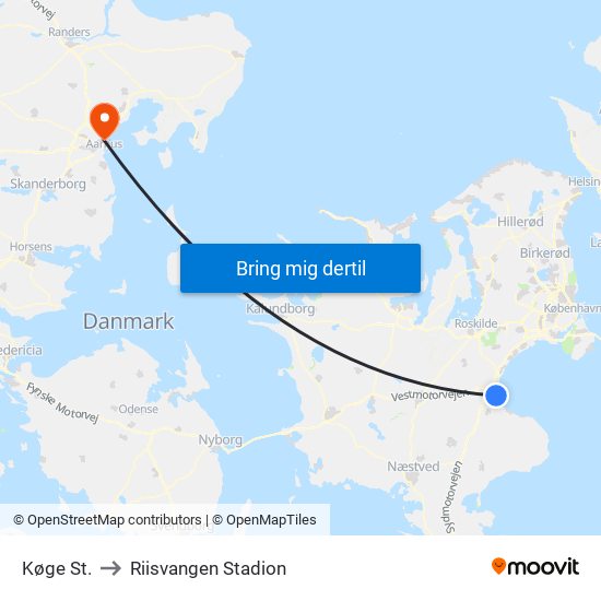 Køge St. to Riisvangen Stadion map