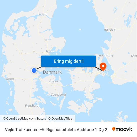 Vejle Trafikcenter to Rigshospitalets Auditorie 1 Og 2 map