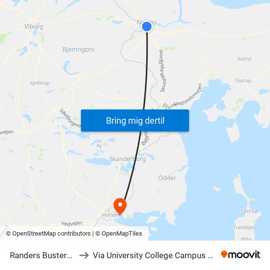 Randers Busterminal to Via University College Campus Horsens map