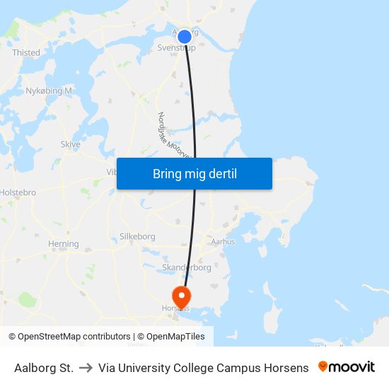 Aalborg St. to Via University College Campus Horsens map
