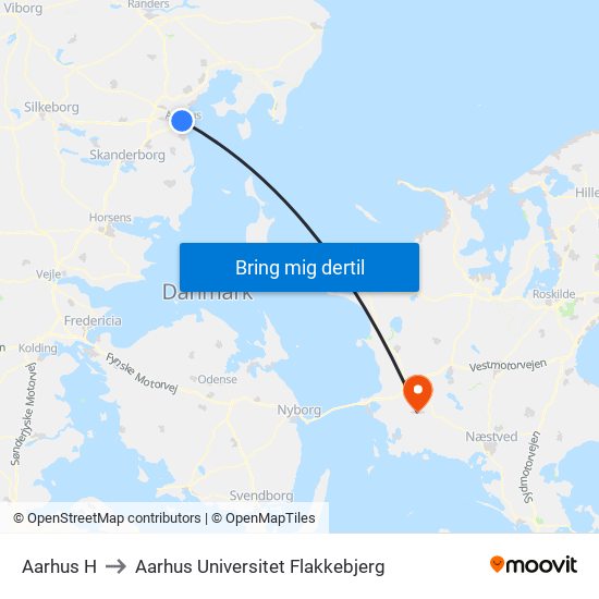Aarhus H to Aarhus Universitet Flakkebjerg map