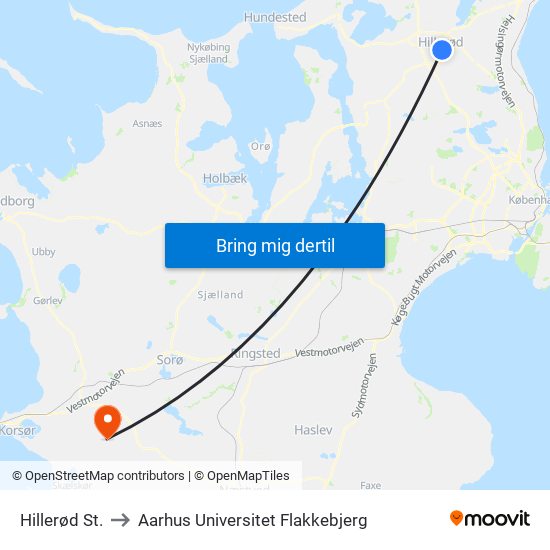Hillerød St. to Aarhus Universitet Flakkebjerg map