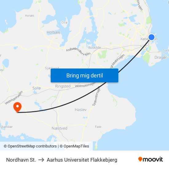 Nordhavn St. to Aarhus Universitet Flakkebjerg map