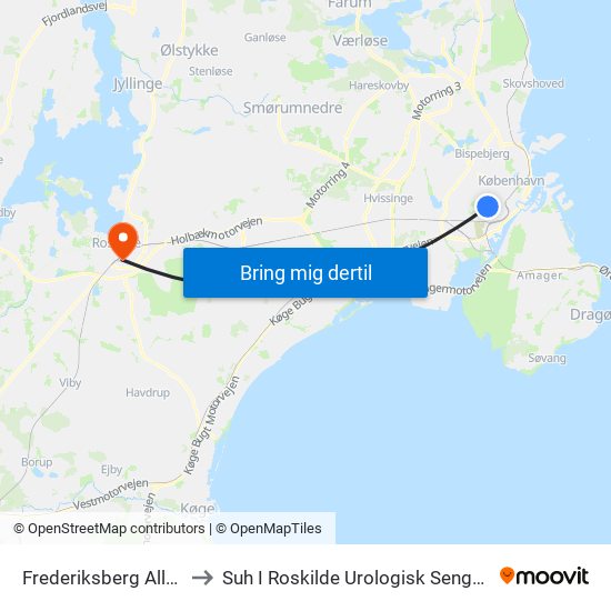 Frederiksberg Allé St. (Metro) to Suh I Roskilde Urologisk Sengeafsnit D11, 01-310 map