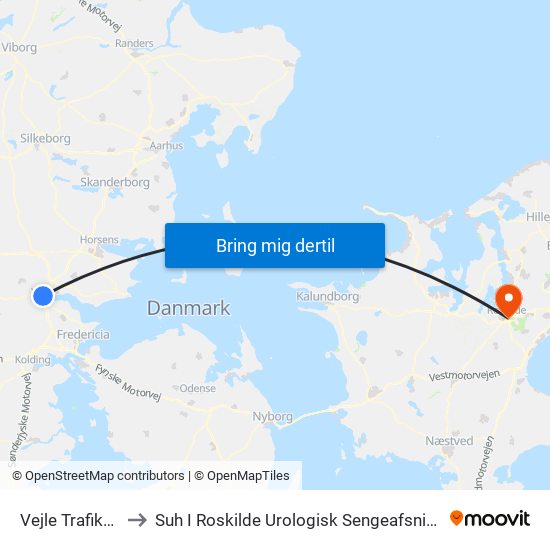 Vejle Trafikcenter to Suh I Roskilde Urologisk Sengeafsnit D11, 01-310 map