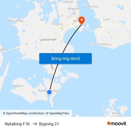 Nykøbing F St. to Bygning 21 map