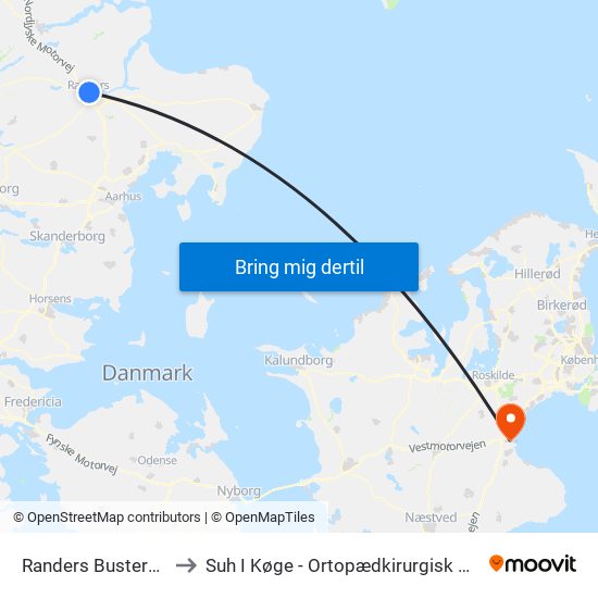 Randers Busterminal to Suh I Køge - Ortopædkirurgisk Afdeling map