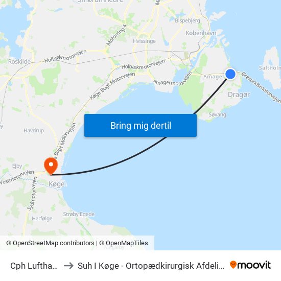 Cph Lufthavn to Suh I Køge - Ortopædkirurgisk Afdeling map