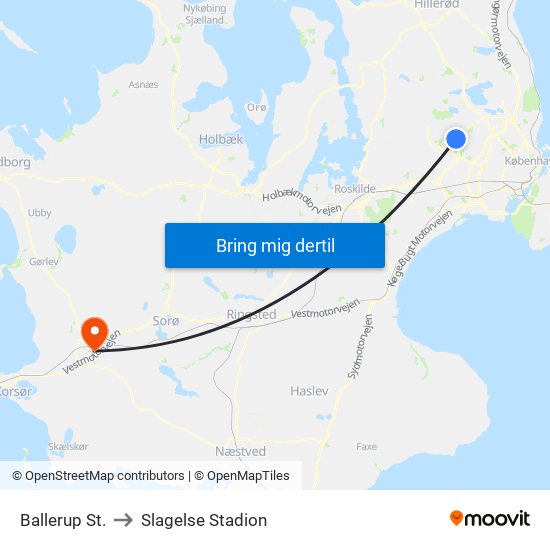 Ballerup St. to Slagelse Stadion map